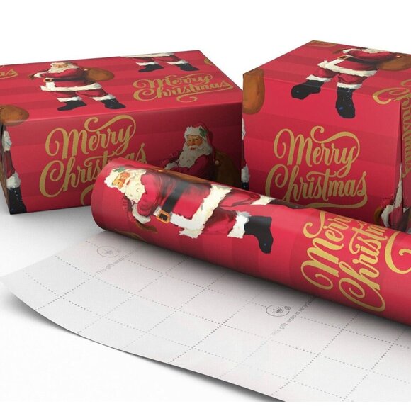 Hallmark Wrapping Paper Christmas Merry Christmas Santa Red Jumbo Roll 90 sq ft - Picture 3 of 5